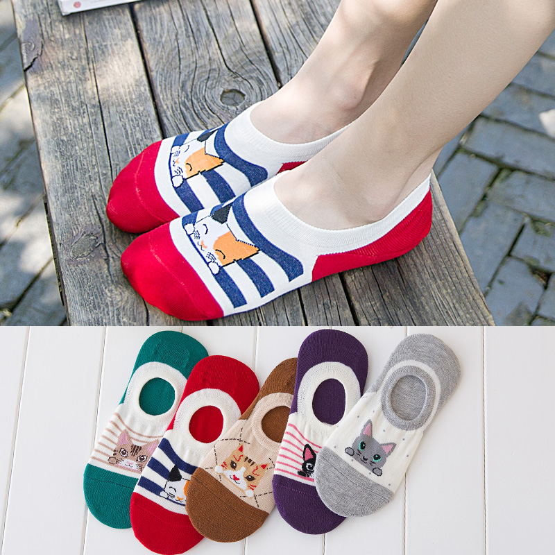 女士纯棉底运动透气浅口隐形船袜 元木夕短袜/打底袜/丝袜/美腿袜