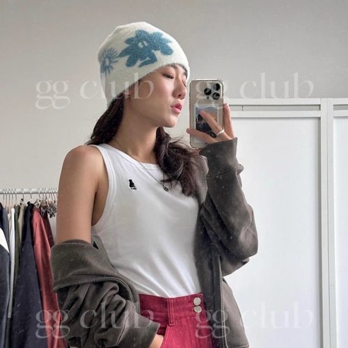 HANNI 金艺琳 yeri同款 SUNLOVE 尼龙提花毛绒针织帽可爱豆豆冷帽 - 图0