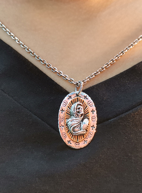 泰银复古十字架骷髅项链吊坠