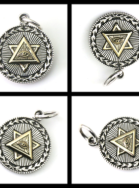 纯银上帝之眼圆形六芒星项链吊坠