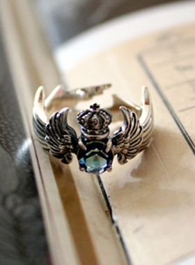 天使翅膀纯银开口戒指