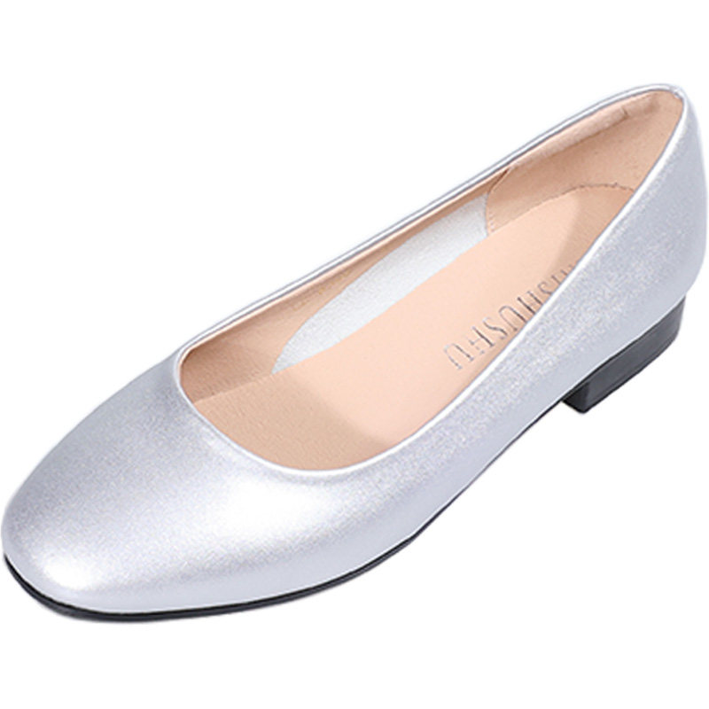 方头银色单鞋女粗跟不累脚软底皮鞋职业通勤女鞋空姐工作鞋低跟鞋,淘宝优惠券,粉丝福利购,淘宝优惠卷