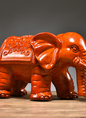 花梨木雕吸水大象摆件一对实木玄关客厅电视柜装饰工艺品乔迁送礼