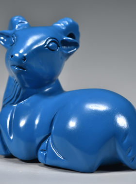 蓝羊摆件实木质雕刻十二生肖黑色羊客厅电视柜玄关补角装饰工艺品