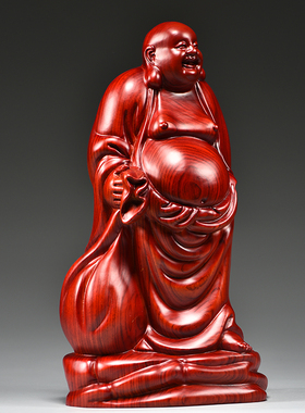 红色实木质佛客厅弥勒佛摆件