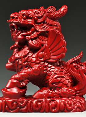 红花梨木雕麒麟摆件一对实v木制办公室客厅卧室装饰工艺品开业送