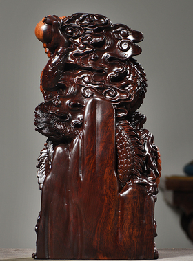 黑檀木雕龙摆件实木家居客厅吉祥物补角双龙戏珠送礼装饰龙工艺品