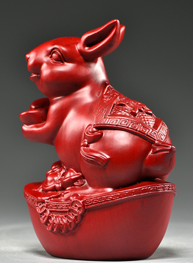 实木质雕刻兔子摆件家居客厅木头