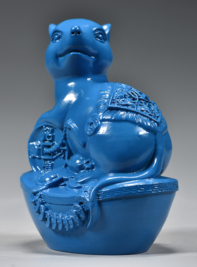 蓝色木雕老鼠摆件十二生肖木质鼠雕刻家居客厅装饰红木工艺品送礼