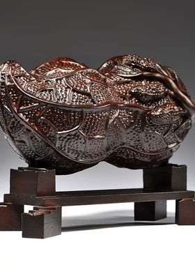 黑檀木雕生意兴隆摆件实木花生如意家居客厅装饰品摆设红木工艺品