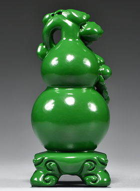 葫芦绿色实木质雕刻葫芦摆件