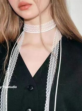 颈部装饰带蕾丝飘带叠戴层次感设计蕾丝飘带细窄女春夏百搭锁骨颈