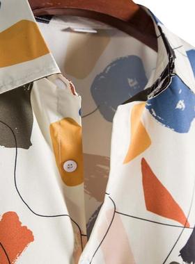 休闲白色涂鸦翻领男式衬衫