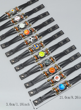 欧美串珠球队球迷皮革手链