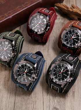 男女情侣手工缝线皮革手表手环