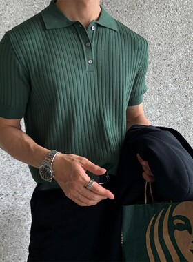 男针织欧美休闲翻领polo衫