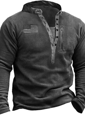 欧美休闲青年V领订扣卫衣套头衫