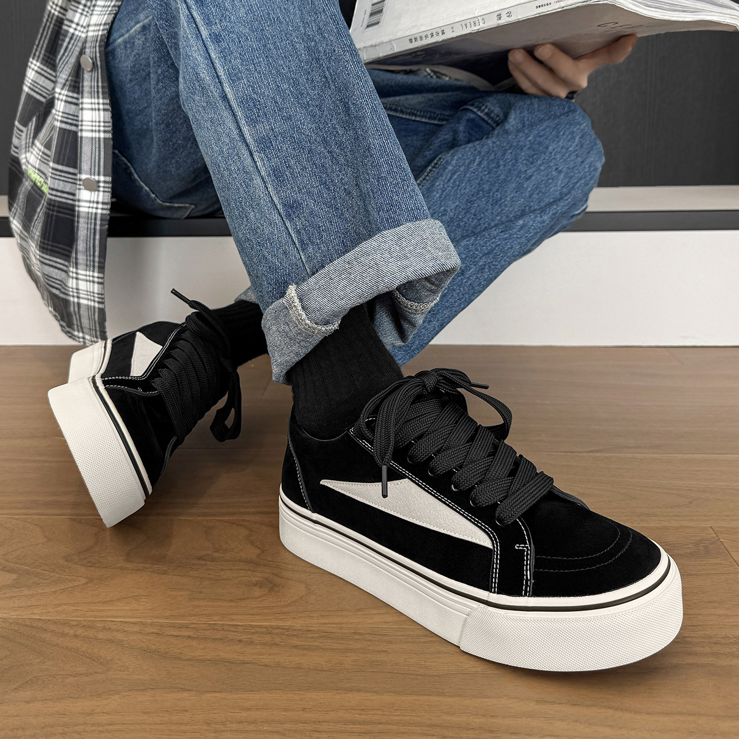 厚底板鞋男潮牌复古高街美式休闲鞋2026新款时尚潮流百搭青少年鞋,淘宝优惠券,粉丝福利购,淘宝优惠卷