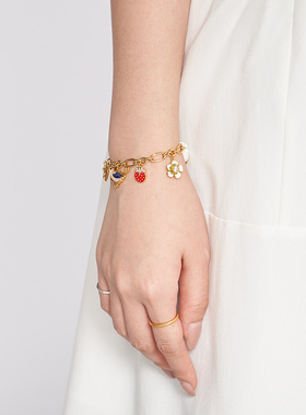 VA草莓小偷鎏金蔓语手链珐琅工艺