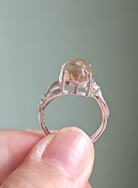 纯银银戒指镶嵌天然水晶钛金戒指默大自然产物之美完美主义慎拍