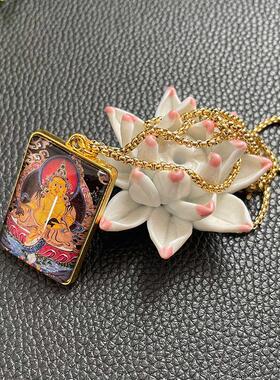 唐卡五姓财神项链双面吊坠饰品挂件白黑蓝红黄财神民族风古风男女