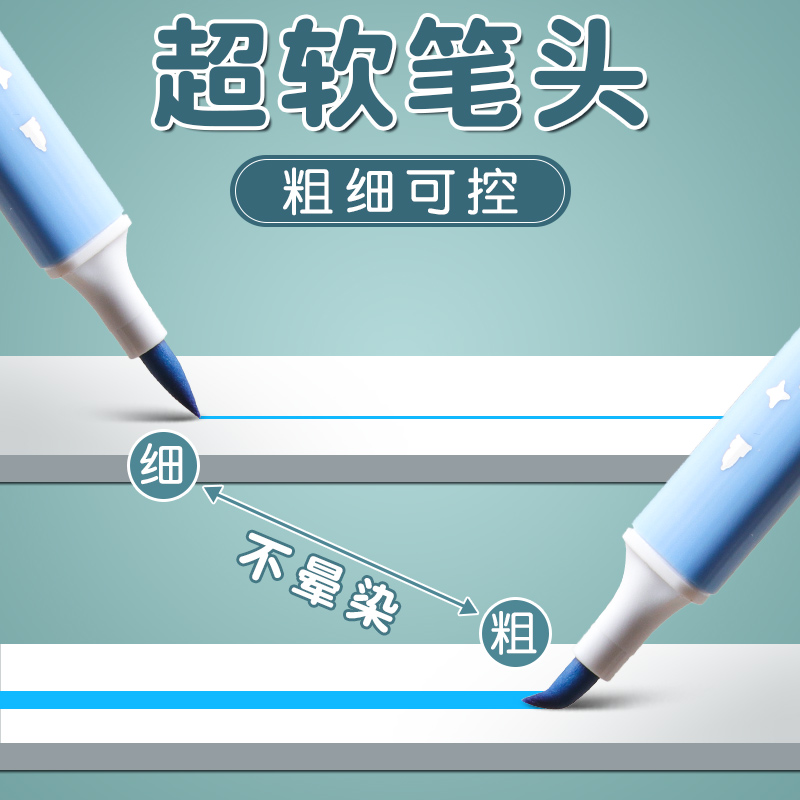 得力软头水彩笔彩笔小学生专用绘画套装彩色学生用双头小学儿童可洗画画无毒可水洗幼儿园画画笔24色36色48色