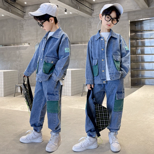 Джинсовый осенний комплект для мальчиков, спортивная форма для отдыха, коллекция 2022, в корейском стиле, подходит для подростков