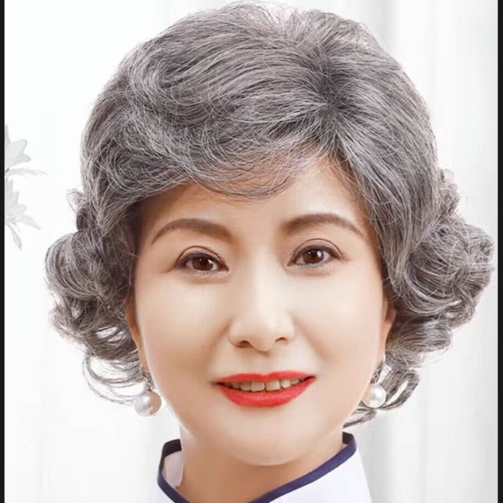假发女短发花白奶奶中老年假发套表演老太太卷发老人婆婆全头白发