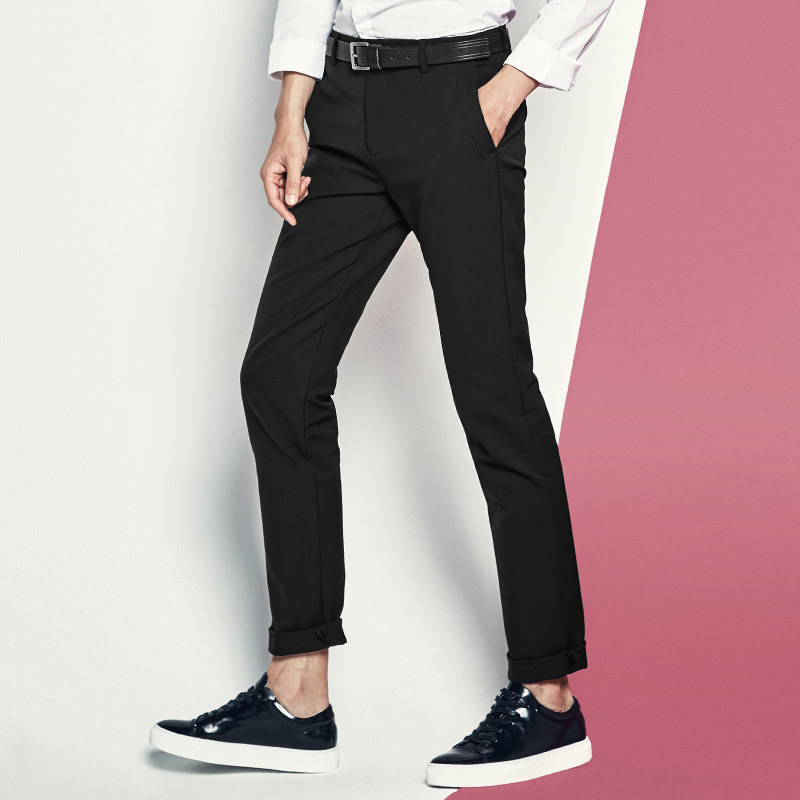 太平鸟男装春季新款黑色商务休闲裤 太平鸟男装outlets店休闲裤