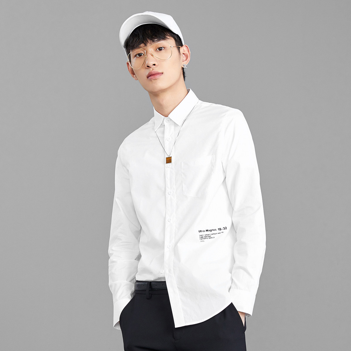 太平鸟男装新款后背胶印长袖#衬衫 太平鸟男装outlets店衬衫