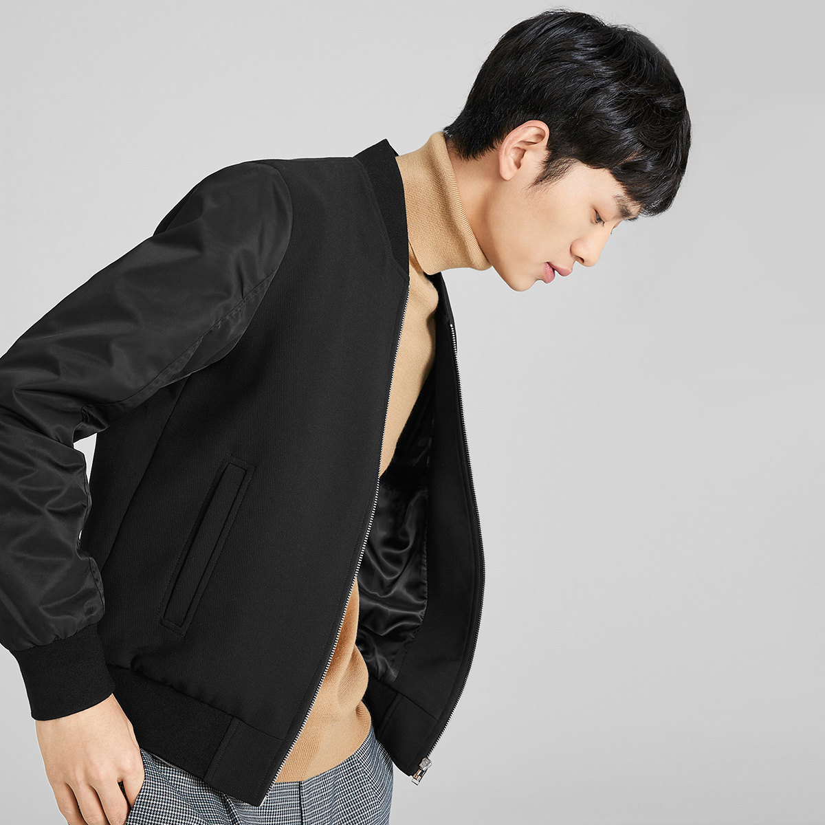 太平鸟奥莱秋冬新品毛呢拼接夹克衫 太平鸟男装outlets店夹克