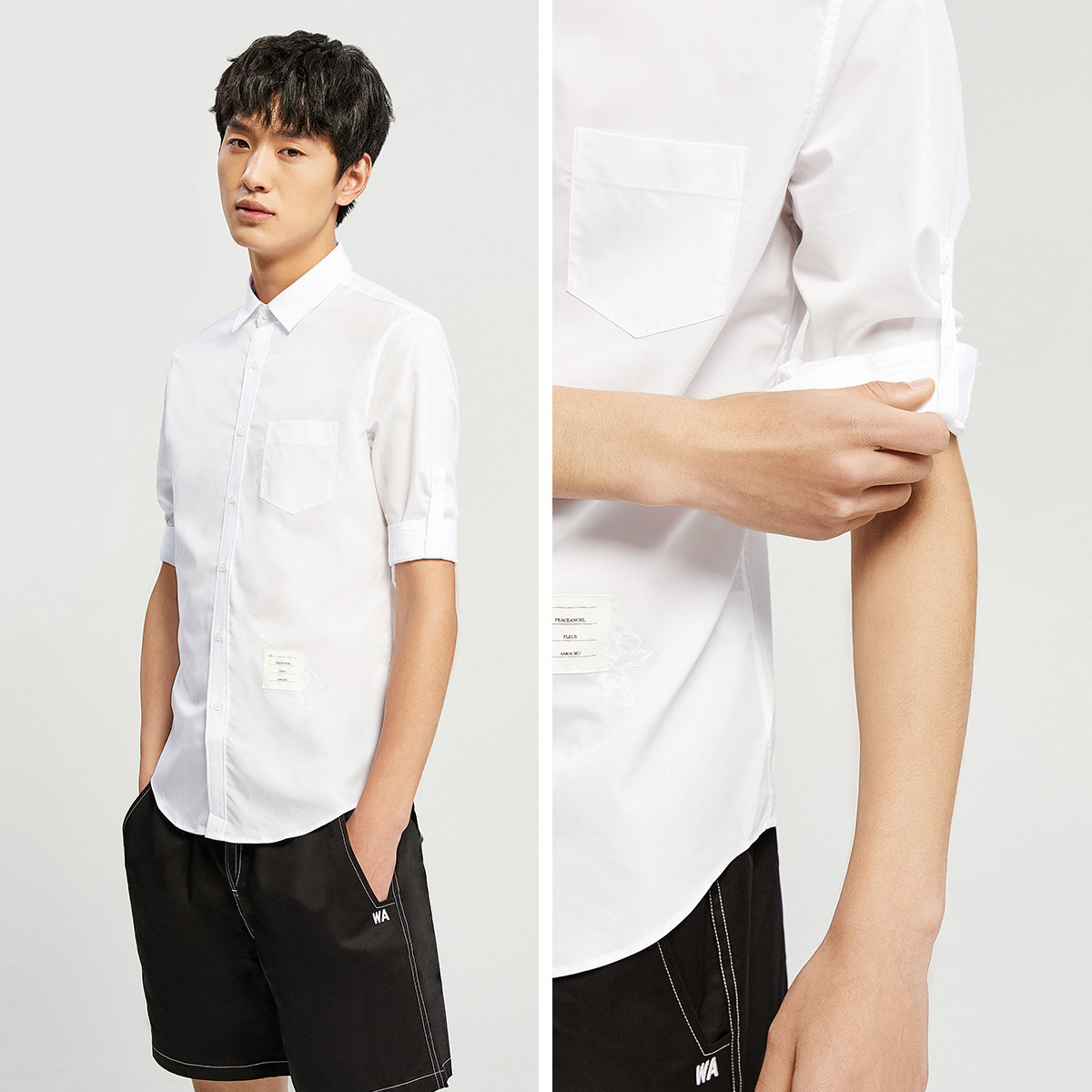 太平鸟男装白色男2020夏季新款衬衣 太平鸟男装outlets店衬衫