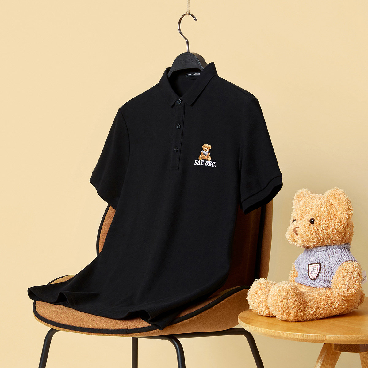 太平鸟男装夏季新款黑色保罗polo衫 太平鸟男装outlets店Polo衫