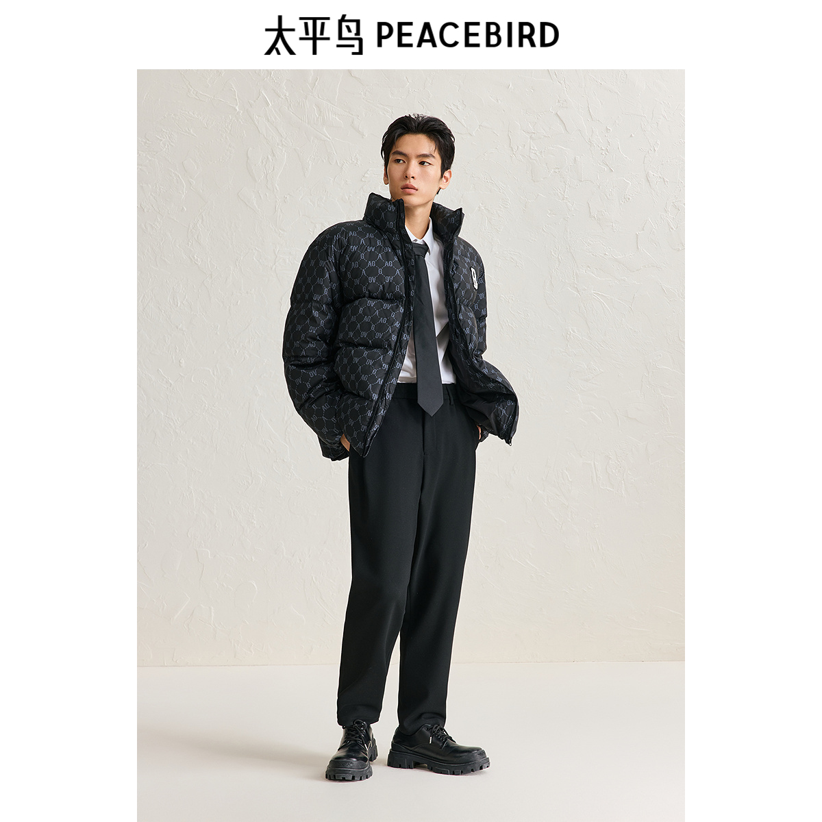 太平鸟男装奥莱面包服男女同款冬老花宽松情侣羽绒服外套