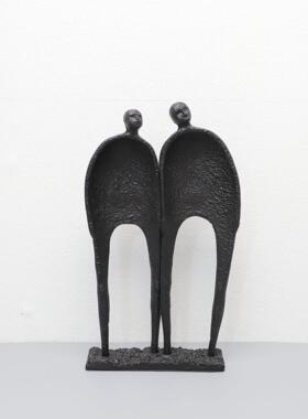 新中式铸铁双人组人物摆件样板房电视柜卧室书房桌面玄关软装饰品