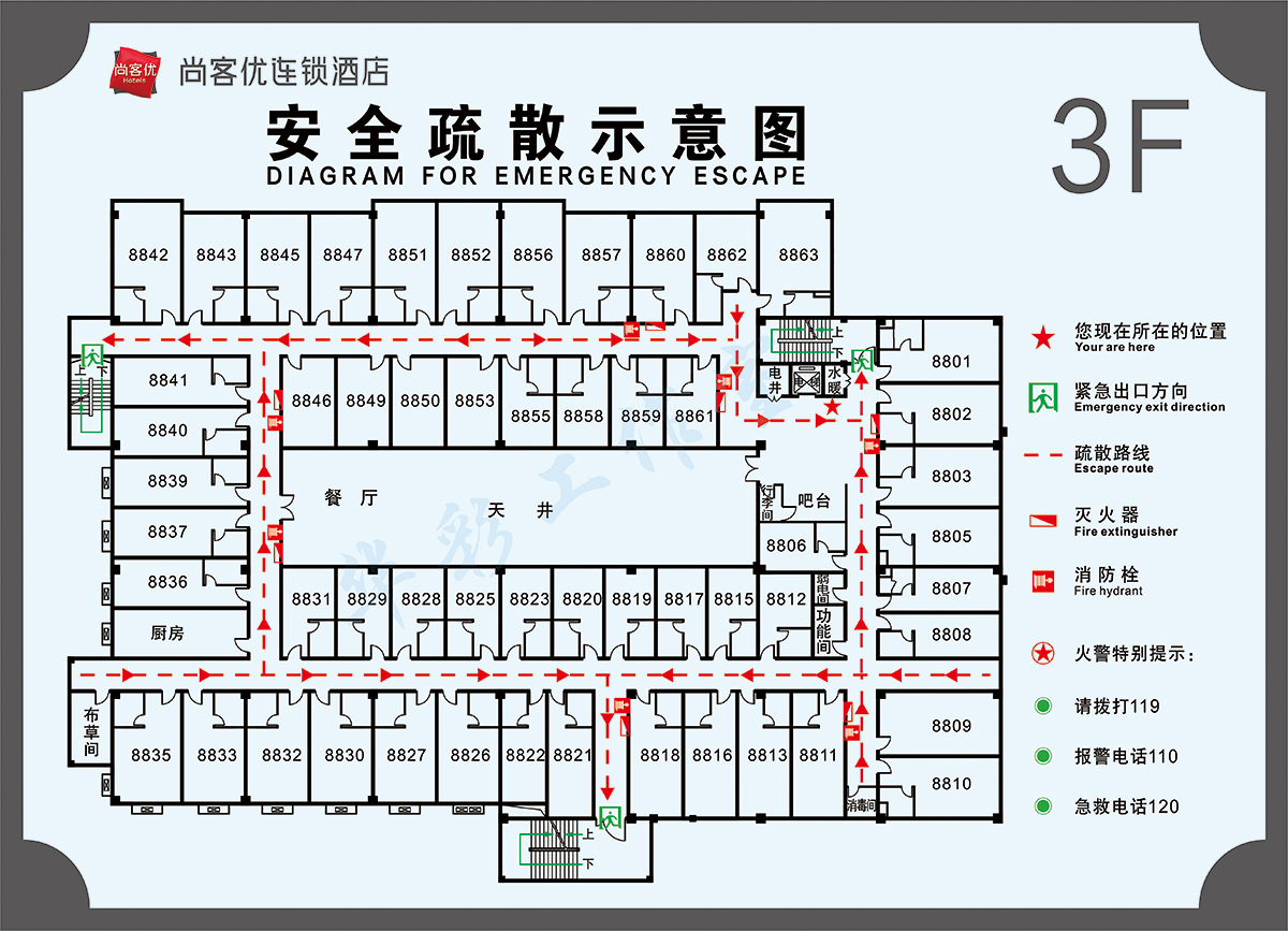 消防逃生安全示意图代画设计 CDR图纸代画 紧急疏散路线平面图 - 图1