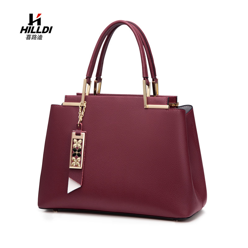 真皮中年专柜时尚红色女婆婆手提包 hilldi女士包袋