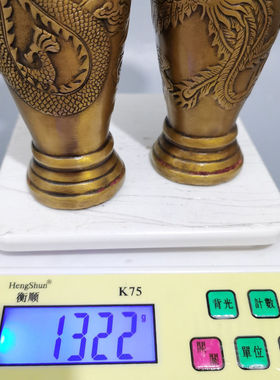 古玩杂项收藏 清乾隆年制龙凤铜花瓶一对 家居摆件铜器收藏 包邮