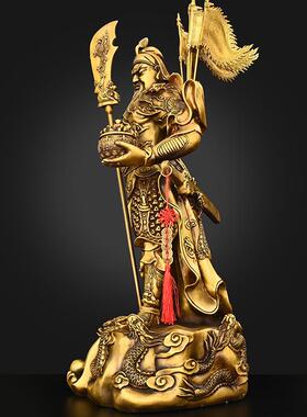 铜九龙关公摆件托宝关二爷家用客厅大号公司开业落地武财神关公