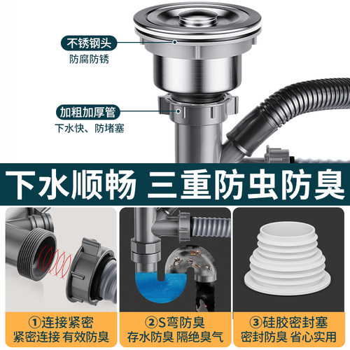 厨房洗菜盆下水管管道配件水槽双槽水池下水器洗碗池排水管子套装 - 图2
