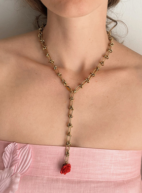 Ettoi红玫瑰项链花朵吊坠手链