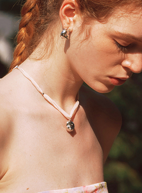 真丝纱皱月光螺锆石项链简约小众