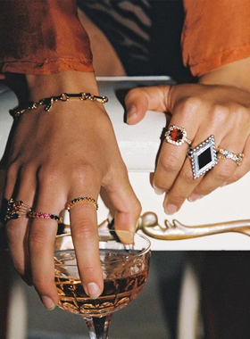 现Vanessa Mooney方形红宝石戒指女复古欧美时尚个性美拉德饰品