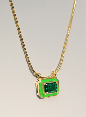 荧光绿方形吊坠项链摇滚辣妹配饰