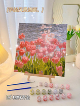 Handmade Diy Digital Oil Painting Tulip Balsamic Propylene Painting Fill Color Oil Color creaty drawing Birthday Gifts