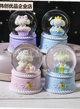 创意闪灯卡通宠物水晶p球发光摆件带雪花结婚家居礼物生日圣诞礼,