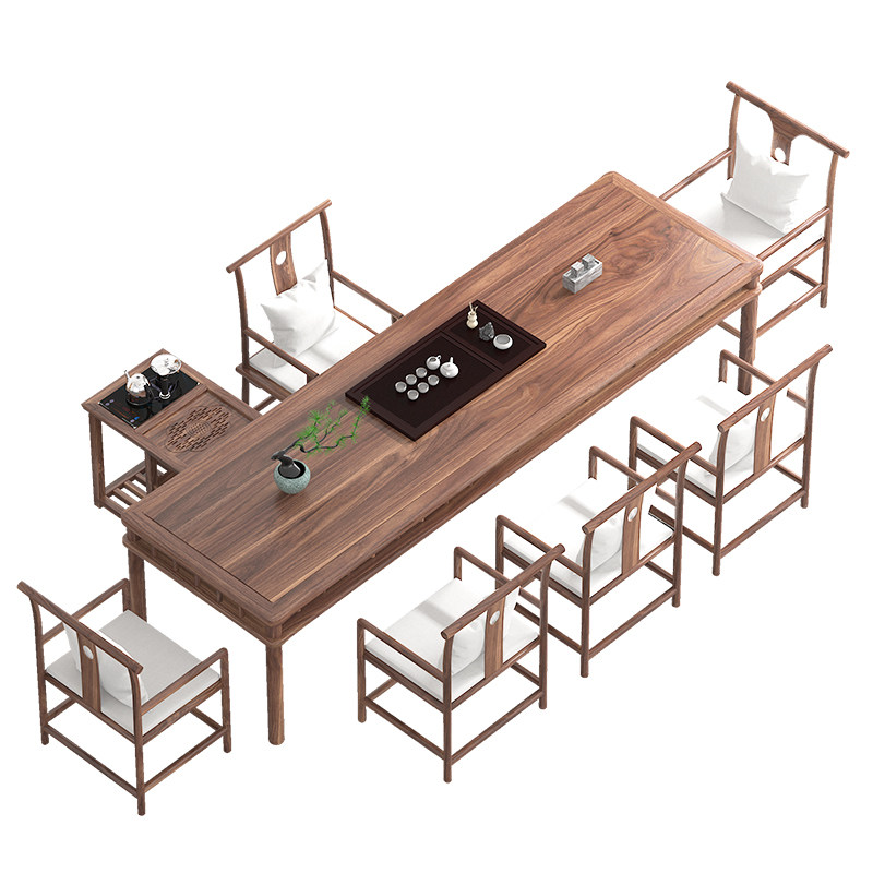 轻奢中式全胡桃木泡茶桌椅组合实木客厅茶桌办公室茶水桌椅子组合 - 图3