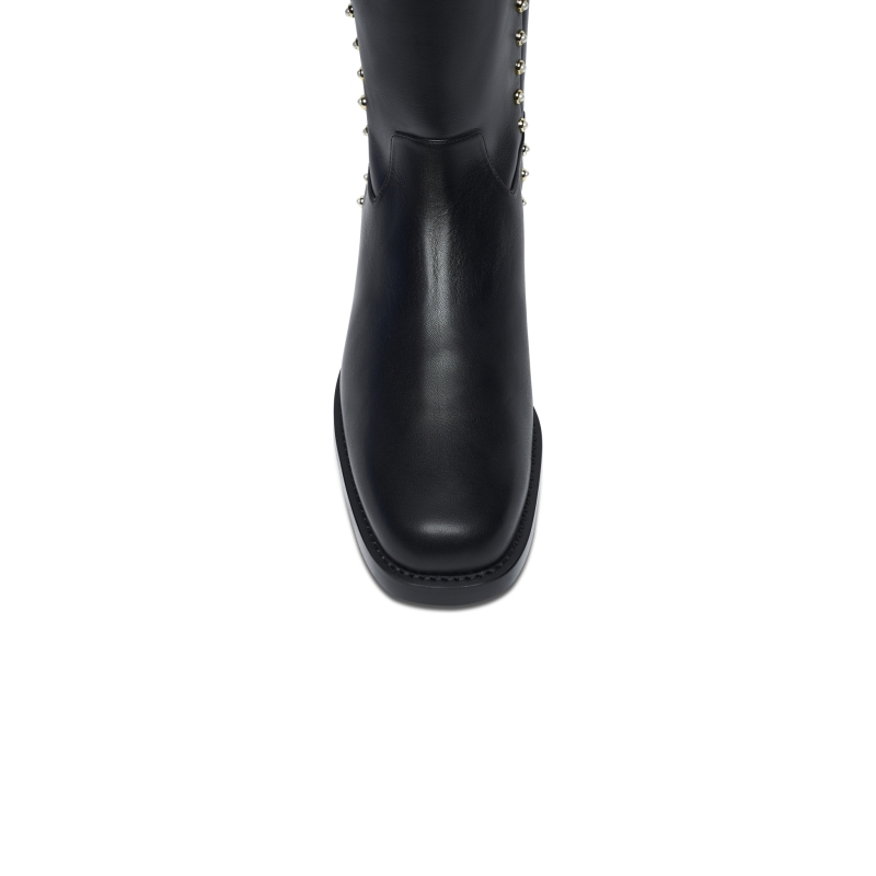 SW PEARL RIDING BOOT 春季机车风珍珠长筒靴大筒围侧拉链骑士靴 - 图3