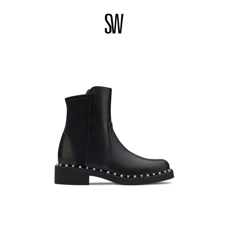 SW2025 new square heel short boots women's chimney boots