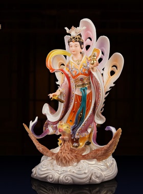 汉白玉彩绘九天玄女神像